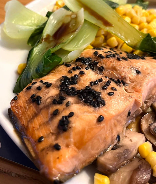 Black Garlic, Honey & Soy Salmon