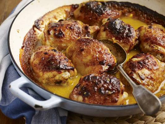 Sticky Barbecue Chicken Thighs with Sweet Honey Mustard