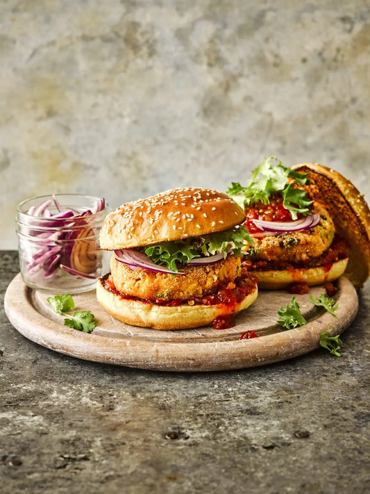 Sweet Potato Burger with Sweet Pepper Relish