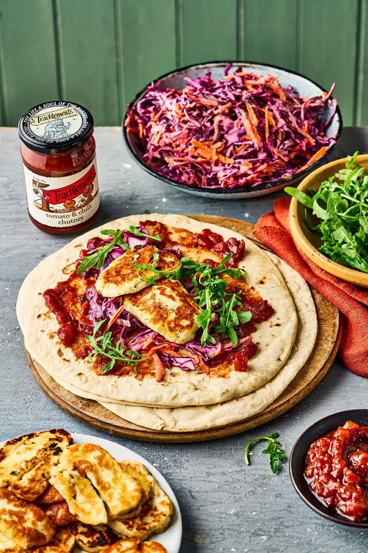 Halloumi Flatbread with Tomato & Chilli Chutney