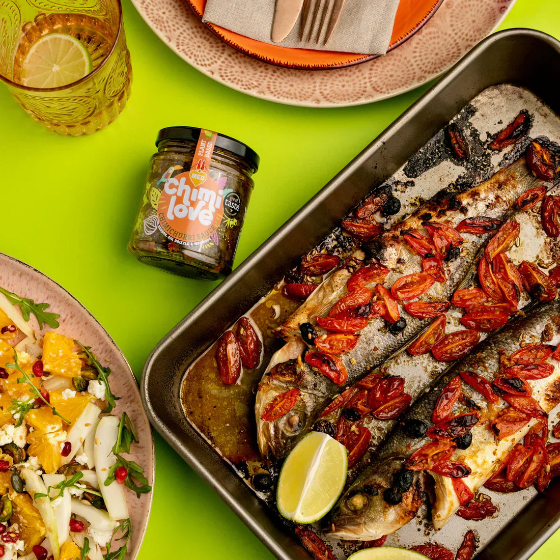 ROASTED TROUT WITH CHIMICHURRI, CHEERY TOMATOES AND CITRUS